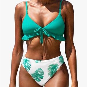 Cupshe Green and White Tropical Bikini Set